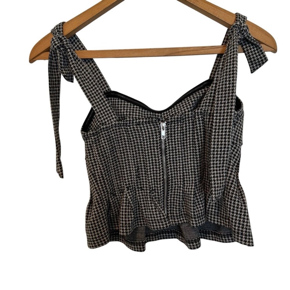 Free People Houndstooth Cropped Tank Top Black White Tie Straps Zip XS - Picture 4 of 7